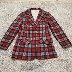 H Bar C Vintage 60s Western Plaid Blazer Jacket Wool Womens Size 12